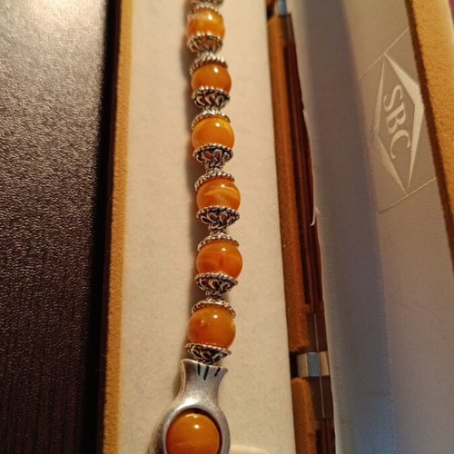 Handmade worry beads with 10mm beads and silver-plated parts new