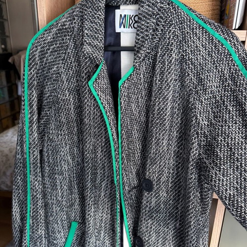 MIKO MIKO tweed coat like new, black and gray with green trim