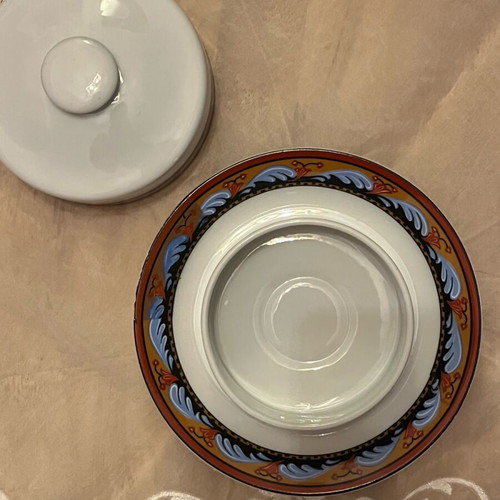Slavkov Porcelain Butter Dish used with ornate multicolor pattern
