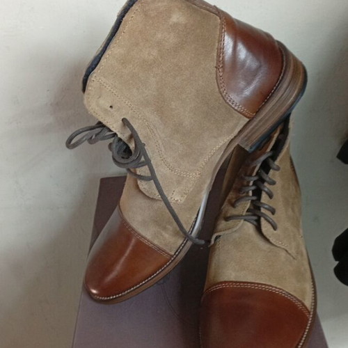 Herman Sons leather ankle boots new, size 40, beige and brown