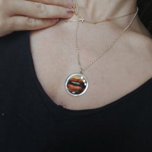 Silver pendant with 925 chain, handmade with liquid glass technique