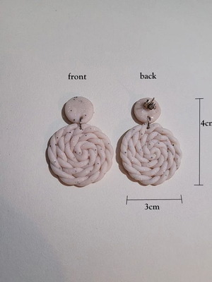 Polymer clay earrings like new, handmade, white and silver