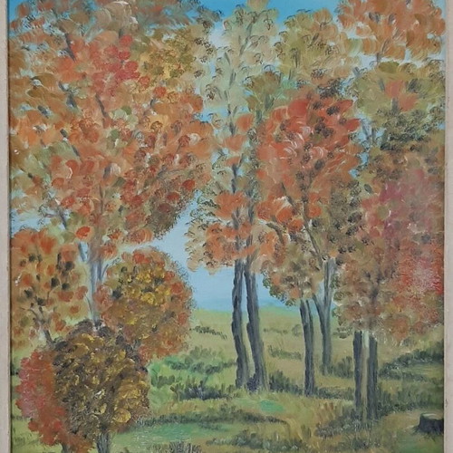 Oil painting on fiberboard used, autumn trees by Rimma Azati