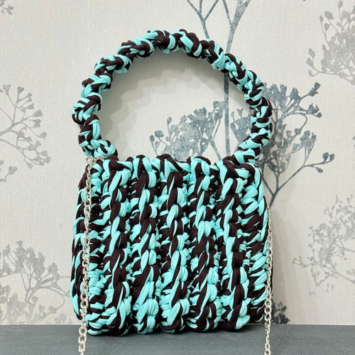 Handmade Crochet Bag, Shoulder and Crossbody, Turquoise Brown