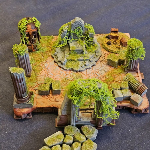 Ancient temple diorama for DnD and tabletop, hand-painted and stylized