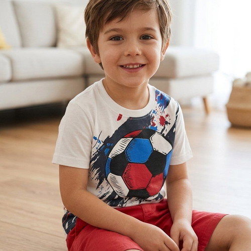 Bermuda shorts and T shirt used for 5 years old, white and red