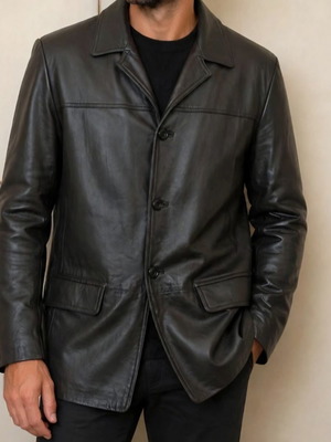 Men's leather jacket size L new, black lambskin