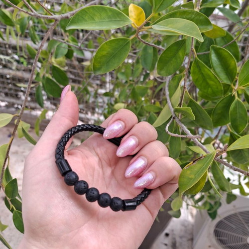 Men's bracelet with leather strap and lava beads new, 20cm