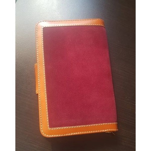 Buchetta Firenze Leather Wallet New, Tan and Bordeaux Suede