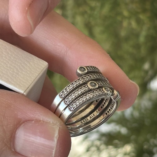 Pandora ring 191002CZF like new with white and light blue stones, size 54