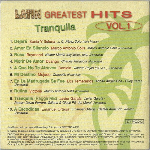 Latin Greatest Hits Tranquila CD like new