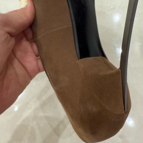 Fullah Sugah Pump Size 37 Velvet Brown Like New with Unique Heel