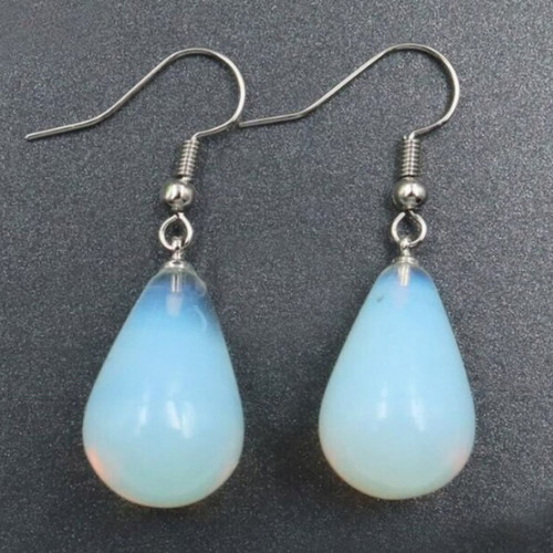 Opalite Drop Earrings new, iridescent white and turquoise