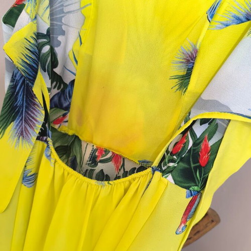 Yellow Skort Jumpsuit Small Tropical Print Like New