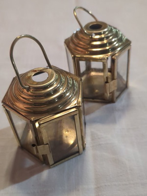 Small brass hexagonal lanterns for tealights used, set of 2