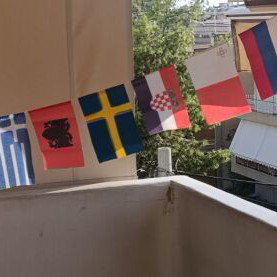 Garland with 20 fabric flags of various countries, 3.10m length, new