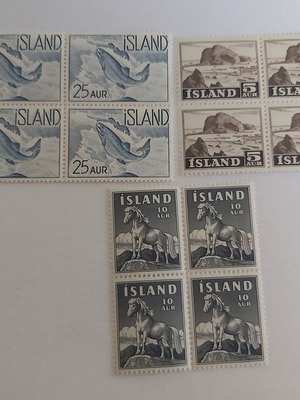 Iceland stamps, 3 series in blocks of 4, mint