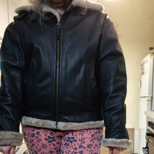 Real Leather Aviator Jacket like new, vintage style, size S, black