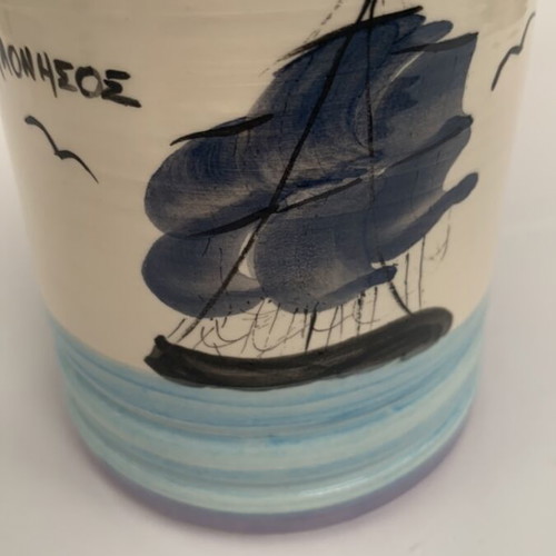 Pencil holder used folk art cup Alonissos collectible