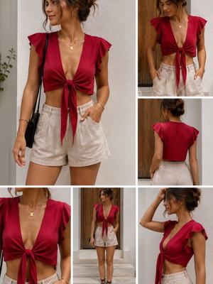 Crop top κερασί μπλούζα σαν καινούργια, μέγεθος small