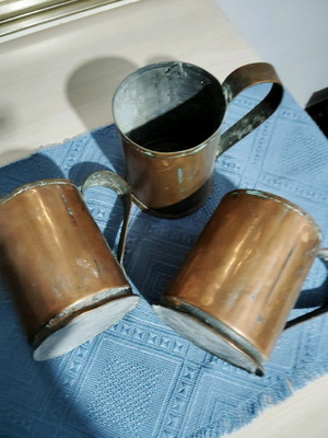 Bavarian beer mugs used, old, copper, set of 3