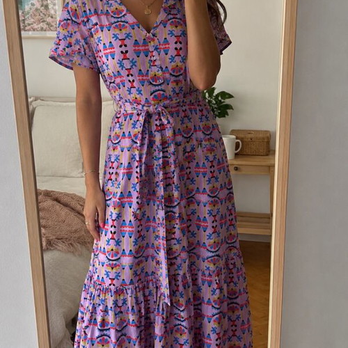 Acherounes Maxi Dress like new, multicolor column mauve print