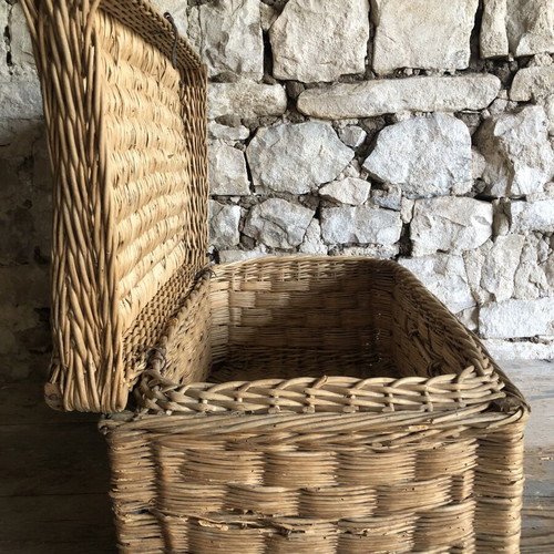 Vintage wicker chest used, rustic decor storage box
