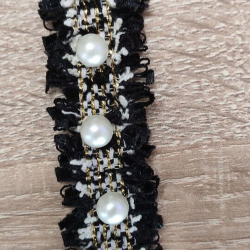 Decorative trim with pearls, bouclé fabric 1m, 2cm width new
