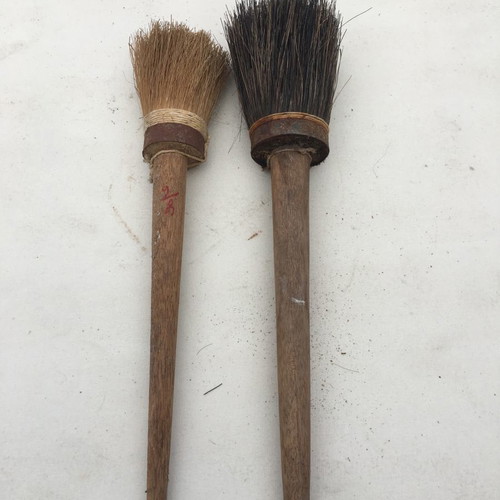 Round vintage brushes unused with natural bristles