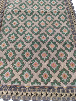 Handmade embroidered counted table runner with gold thread filling