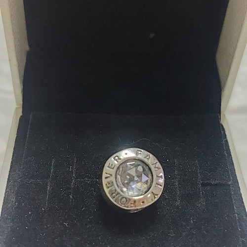 Pandora charm new with large zirconia and family for ever engraving