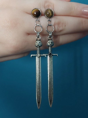 Sword earrings new with tiger eye