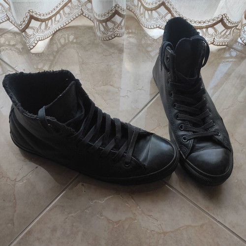 Converse All Star authentic black leather men's shoes used, size 42.5