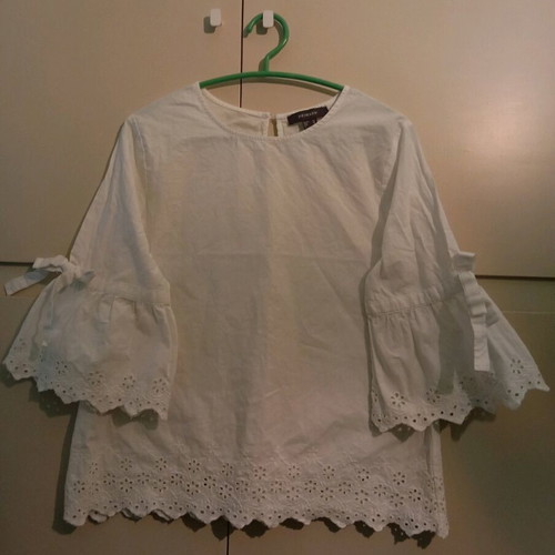 Primark white cotton blouse like new, Large with cut-out designs