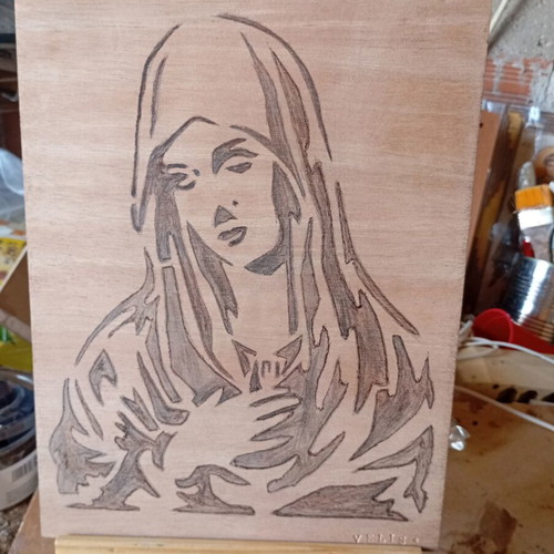 Handmade pyrography on wood, new