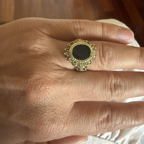 Gold-plated 925 ring with black stone and diamonds
