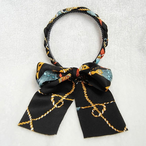Set of 3 satin hairbands with chains and ribbons new multicolored