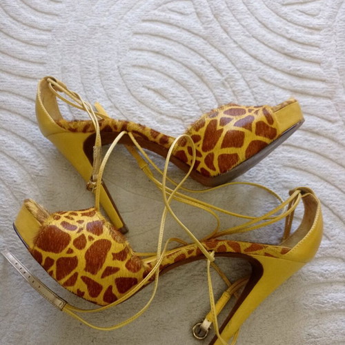 Schutz high-heeled sandals used, yellow-brown, size 40, pony leather