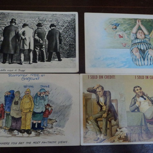 Humor and Cartoons postcards used, 16 Greek and foreign from last century