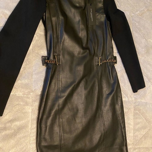 Zini dress like new, leather front and elastic back, black, size S
