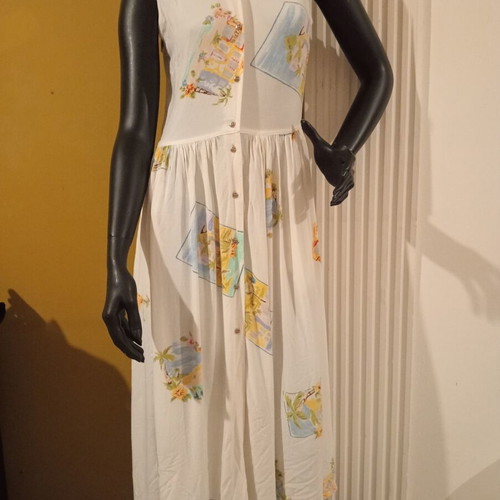 Together! vintage early '90s maxi sleeveless dress white multicolor like new