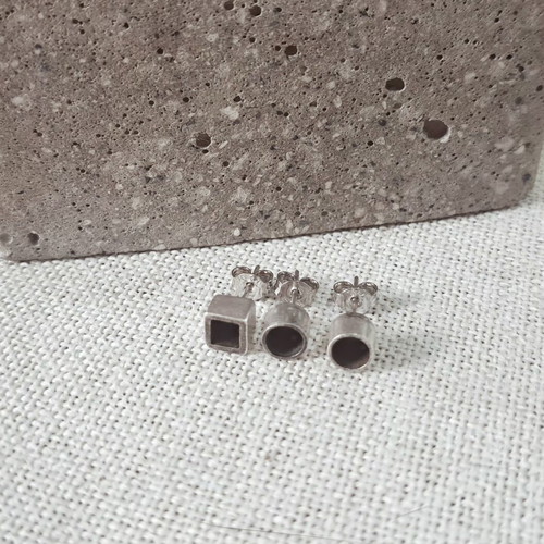 Handmade silver stud earrings 925, set of 3, geometry design, like new