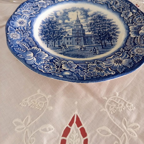 Staffordshire Ironstone plate used, cobalt blue, made in England