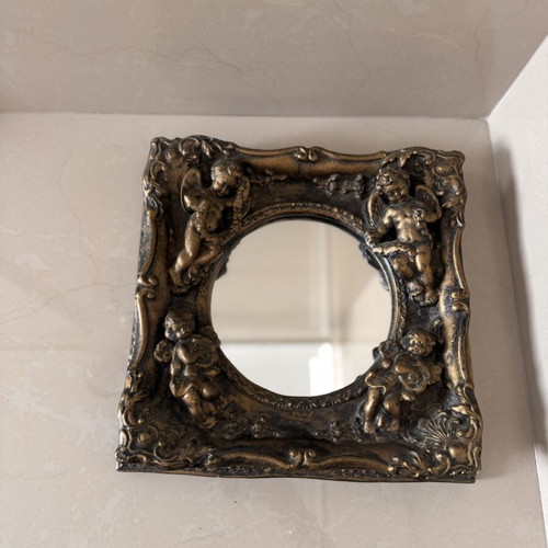 Mirror with angels like new, plaster, 30 x 30 cm