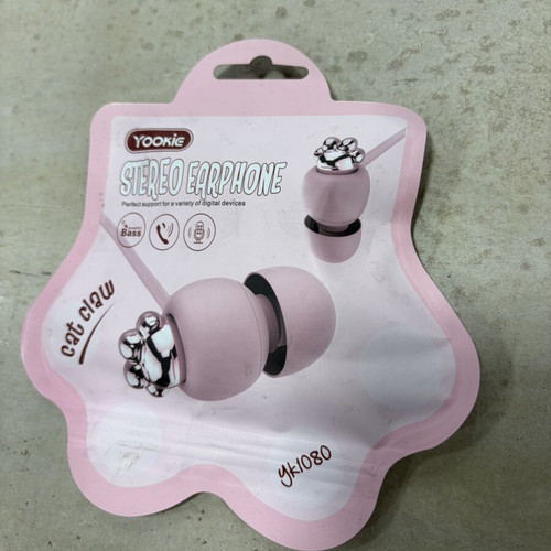 Pink stereo earphones with cat paw design