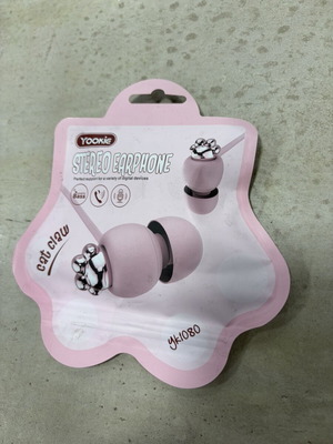 Pink stereo earphones with cat paw design