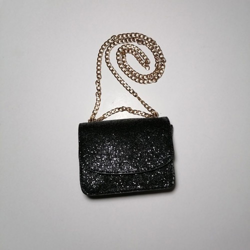 Handbag used, black glossy with gold chain