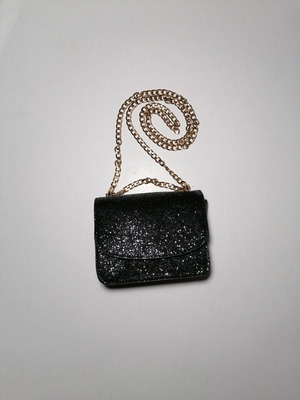 Handbag used, black glossy with gold chain