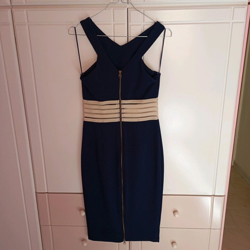 Slim midi dress like new with waist transparency, Love Me Apparel, beige and blue, size S