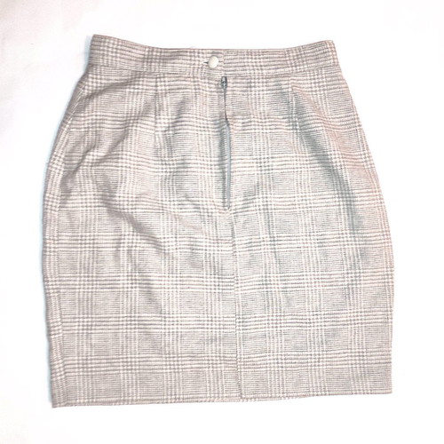 Plaid skirt beige/ecru with grey, used, winter fabric XS-S